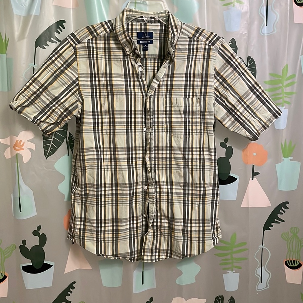 Men’s George classic fit button up green plaid dress shirt